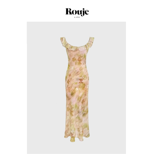 【现货】Rouje Life徐若晗同款吊带连衣裙女小露背荷叶边碎花裙子