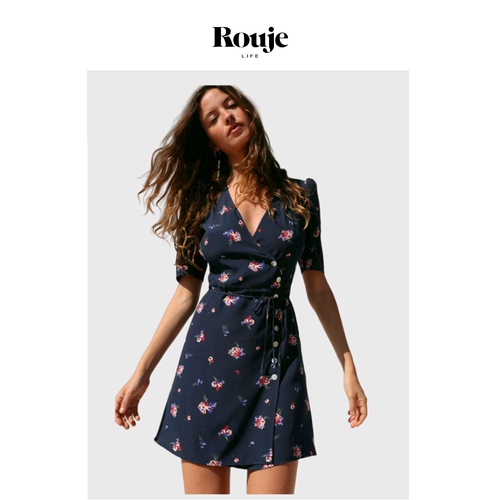 【现货】Rouje Life夏新款过短款碎花茶歇裙修身连衣裙子法式复古