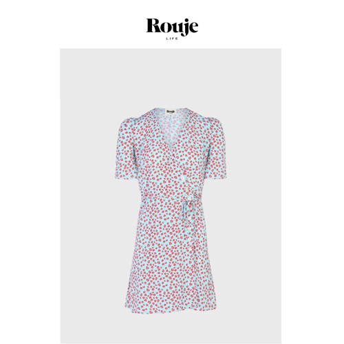 【现货】Rouje Life印花短款修身绑带连衣裙茶歇裹身法式复古女装