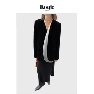【现货】Rouje Life柔美轻盈薄纱内搭复古丝绒双层西装外套两件套