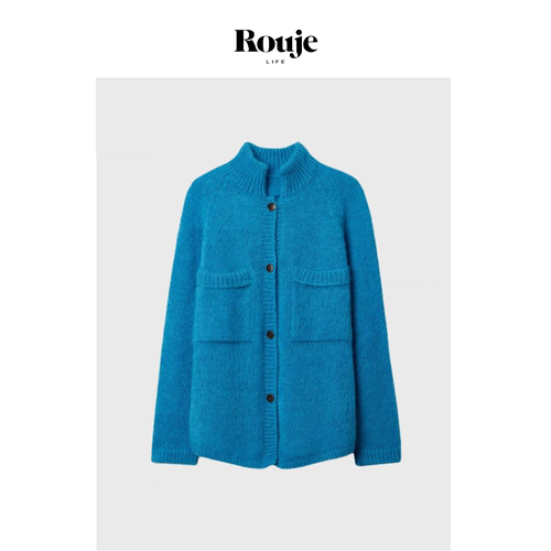 【现货】Rouje Life法式小众羊驼混纺克莱因蓝显白插肩简洁款毛衣