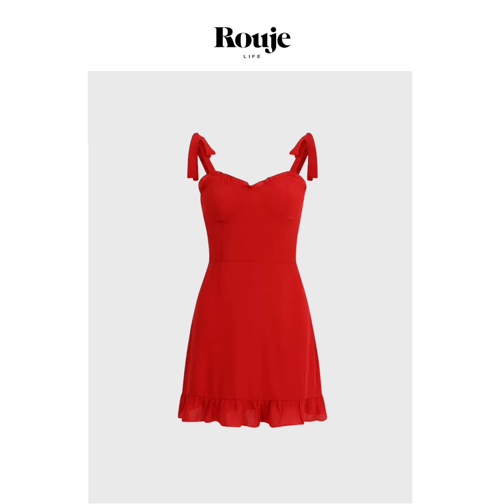 【现货】Rouje Life新款黄美英同款法式复古花边娇俏小红裙连衣裙