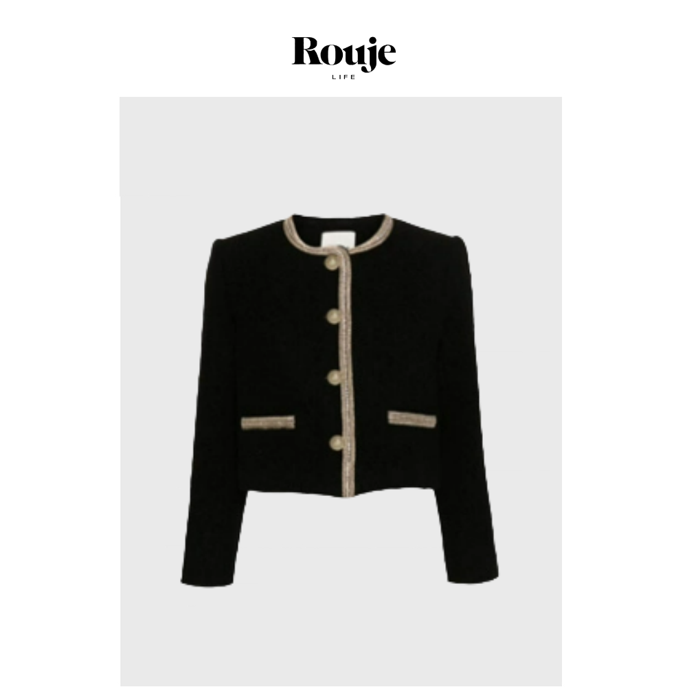 【现货】Rouje Life柜版！钻饰短外套 24早秋黑色粗花呢经典上衣