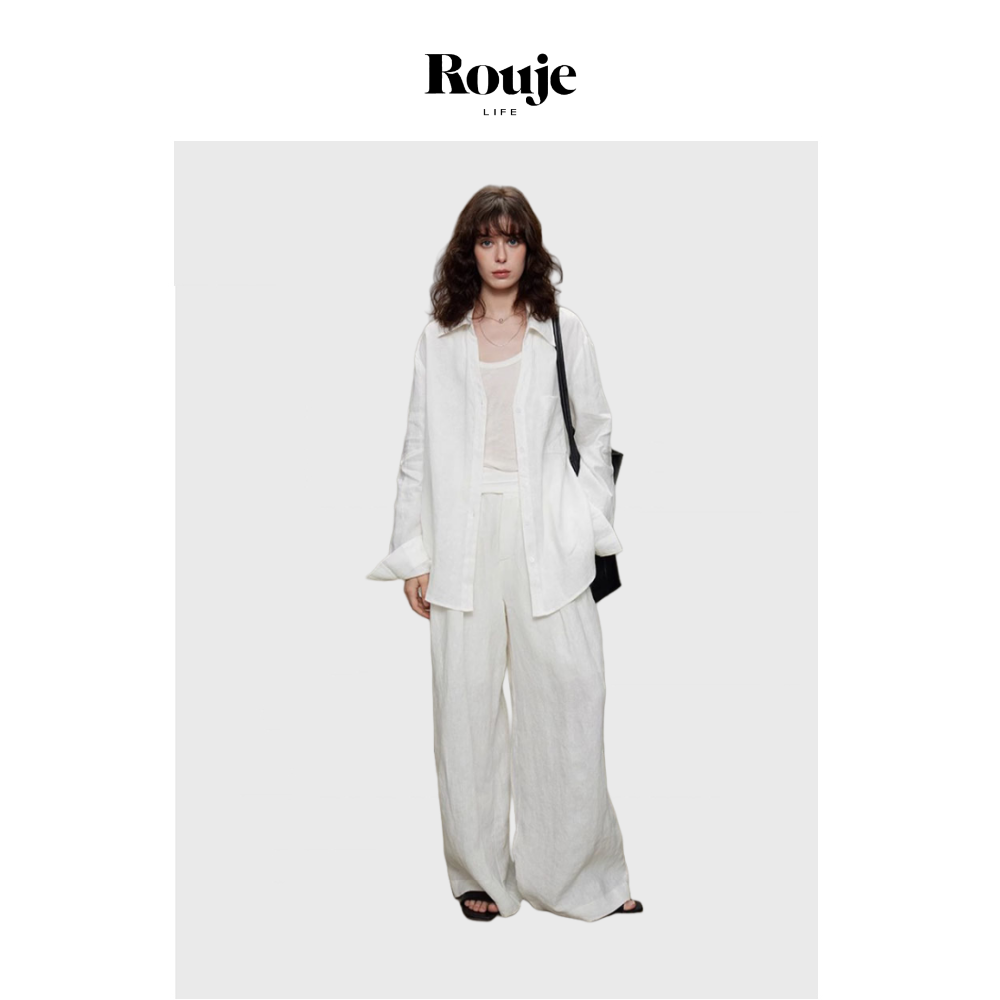 【现货】Rouje Life白色麻料套装老钱风亚麻防晒长袖衬衫休闲裤套,女装/女士精品,大码套装,淘宝优惠券,粉丝福利购,淘宝优惠卷