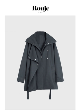 【现货】Rouje Life赵露思深灰色休闲风衣外套中长款简约韩版大衣