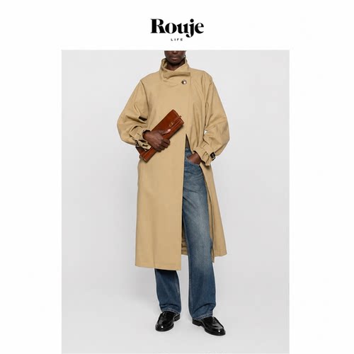 【现货】Rouje Life松弛感！廓形风秋季老钱风立领系带大衣外套