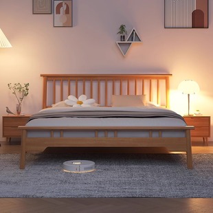 1.5米单人床 北欧实木床1.8米双人床主卧现代简约经济型胡桃色日式