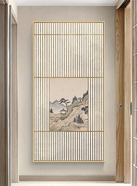 明月映窗间新中式禅意客厅装饰画日式原木风挂画文艺玄关书房壁画