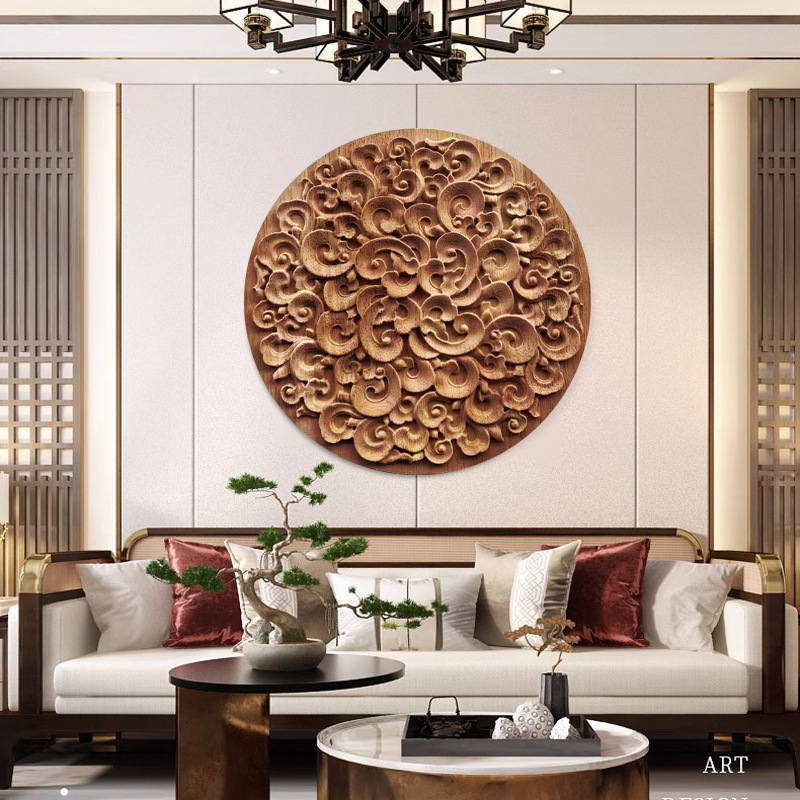 圆形浮雕画立体玄关装饰画轻奢客厅背景墙挂画高级感雕刻砂岩挂画图片
