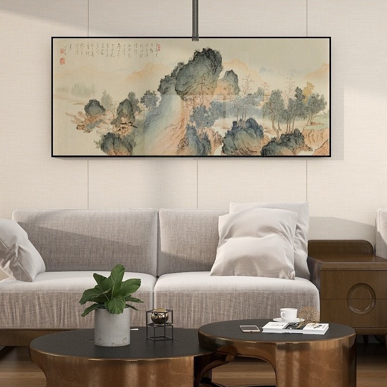 山水画客厅挂画中式沙发背景墙装饰画茶室国画书房字画办公室壁画