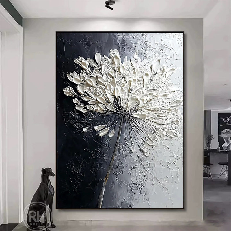 纯手绘油画简约花卉抽象装饰画新春客厅沙发背景玄关挂画法式轻奢