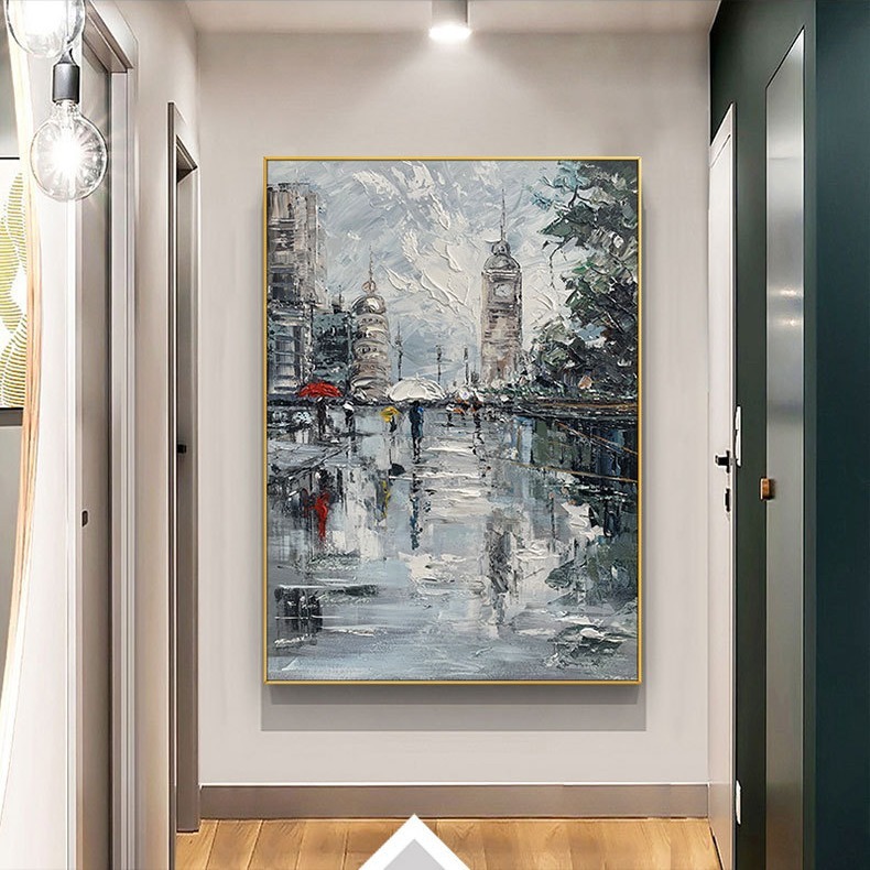 平面喷绘巴黎街雨轻奢黑白诧寂风客厅沙发背景装饰画玄关挂画餐厅图片