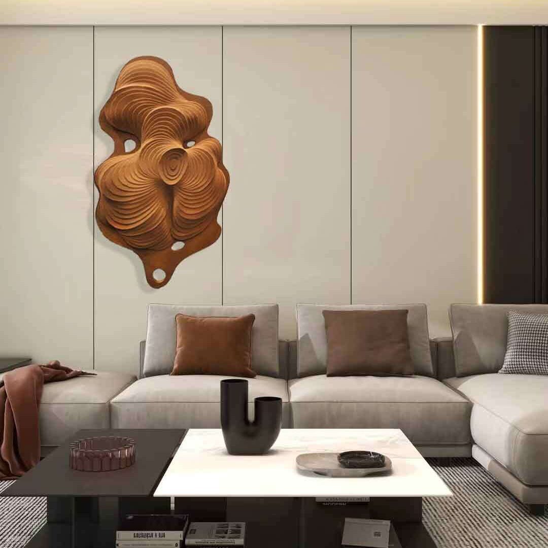 现代立体手绘砂岩木雕纯色装饰画抽象艺术玄关客厅沙发挂画