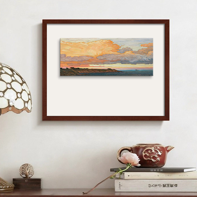 暮色织锦中古风莫奈挂画治愈系蓝色风景客厅卧室装饰画玄关画
