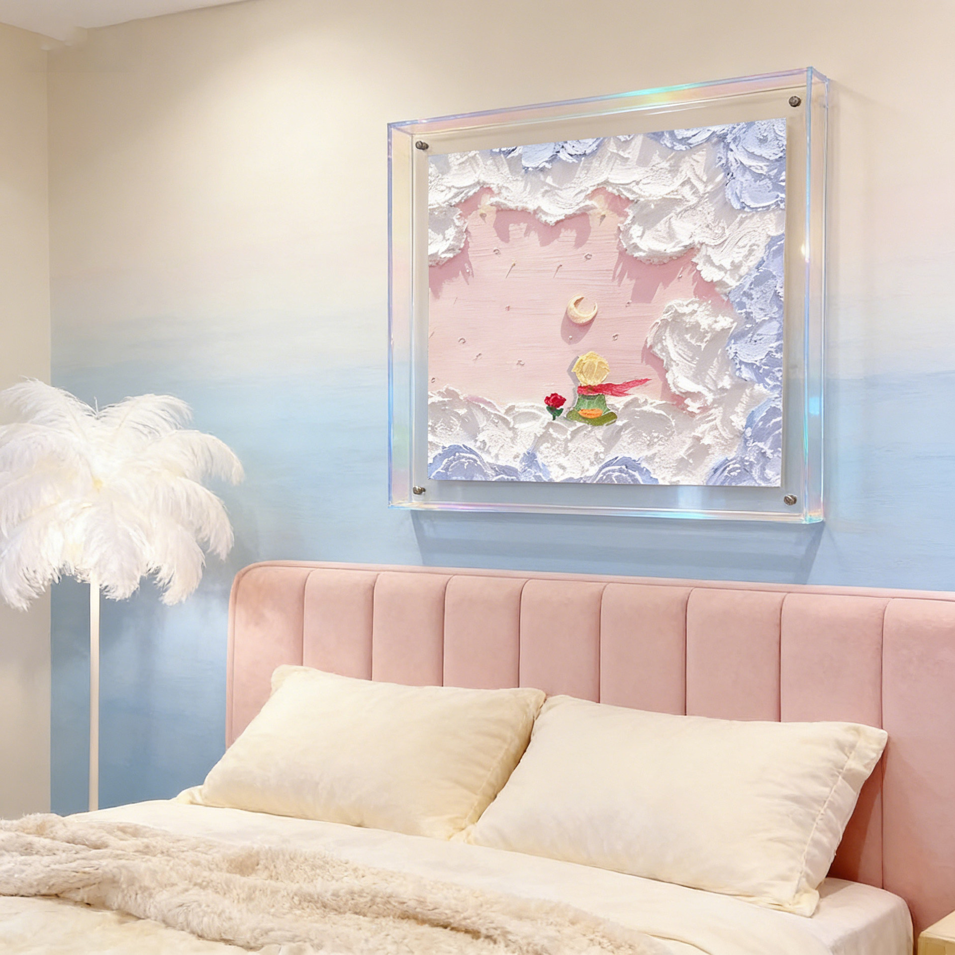 奶油风客厅装饰画儿童房亚克力摆画治愈系卧室床头挂画餐边柜摆件