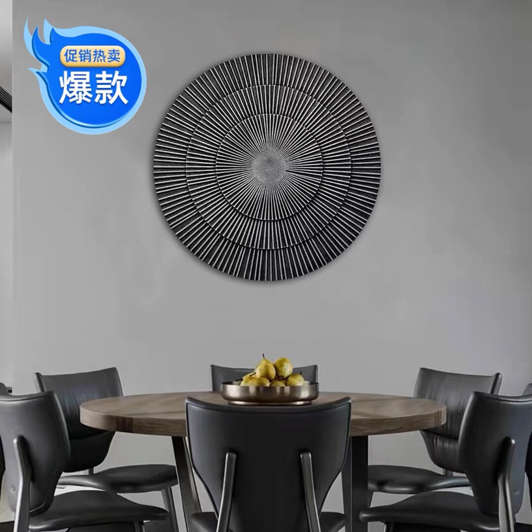 现代侘寂圆形壁饰立体浮雕砂岩手绘肌理客厅挂画沙发背景墙装饰画