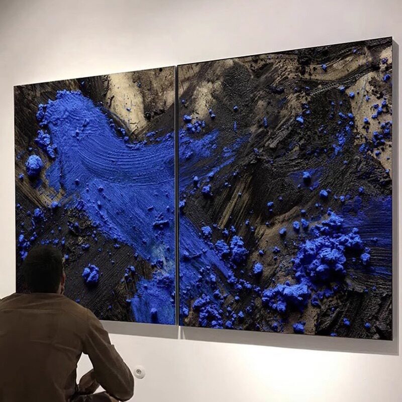 客厅抽象肌理挂画沙发后餐厅高级感蓝色系餐边装饰画现代简约轻奢