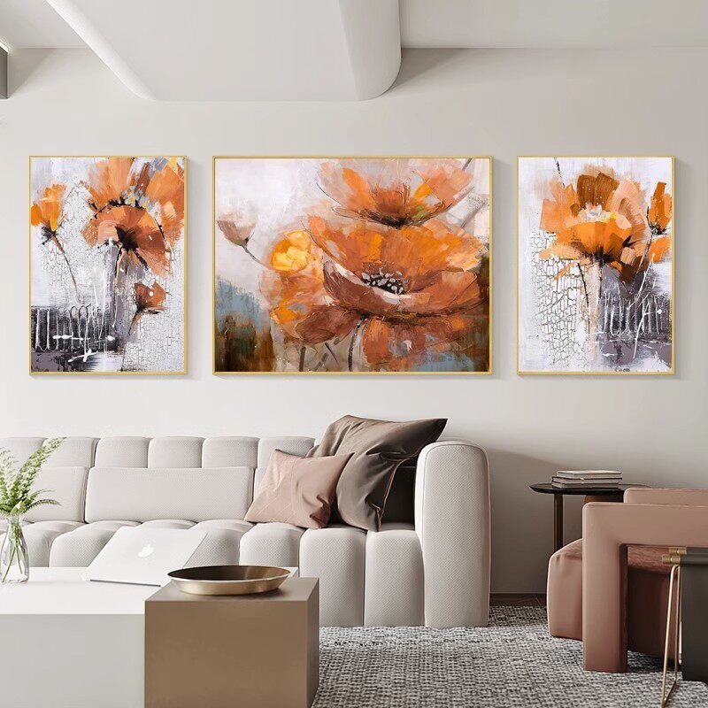 装饰画挂画沙发背景墙现代简约绿植三联画壁画花卉风客厅轻奢卧室