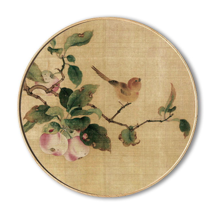 书房客厅禅意花鸟玄关画餐厅简约日式民宿酒店挂画圆形新中式图片