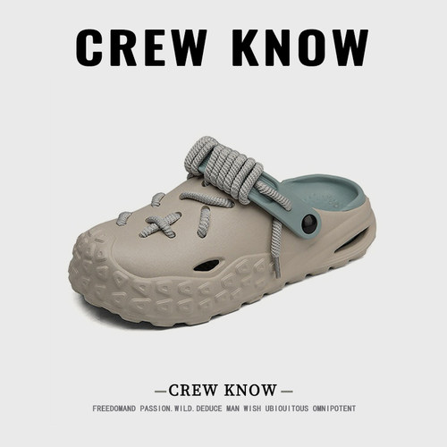 CREW KNOW时尚男鞋~2026夏季新原创洞洞鞋男趣味鞋带包头 - 封面