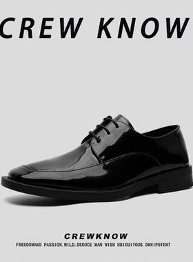 【法国CREW KNOW专柜】黑色商务系带休闲皮鞋纯色春秋男士圆头