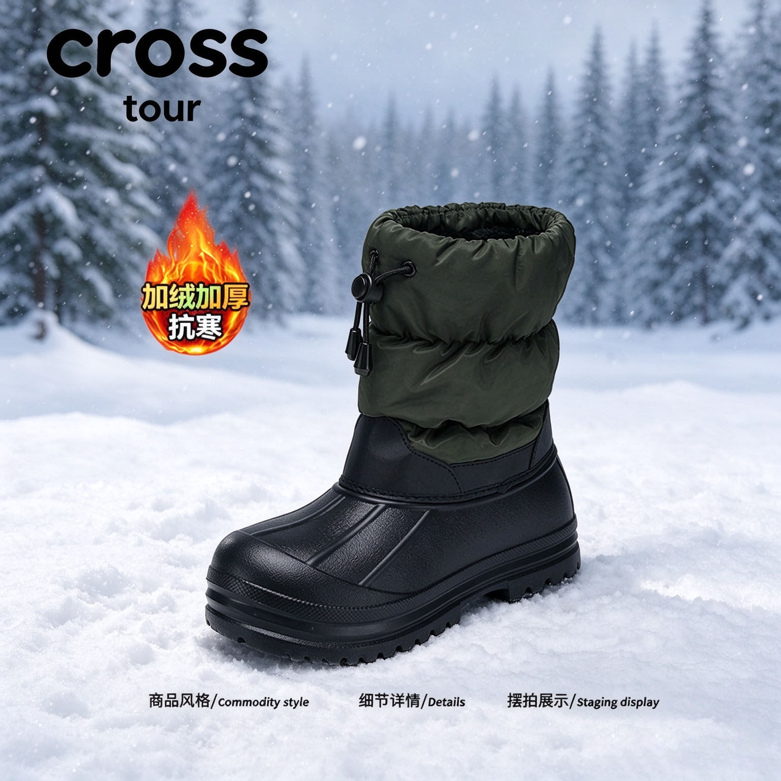 【净履雅韵】Cross tour军绿羽绒厚底雪地靴羽绒面料加绒抗寒潮鞋