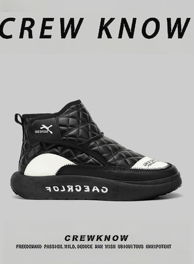 【法国CREW KNOW专柜】棉靴短筒防滑雪地靴黑红色时尚休闲加厚