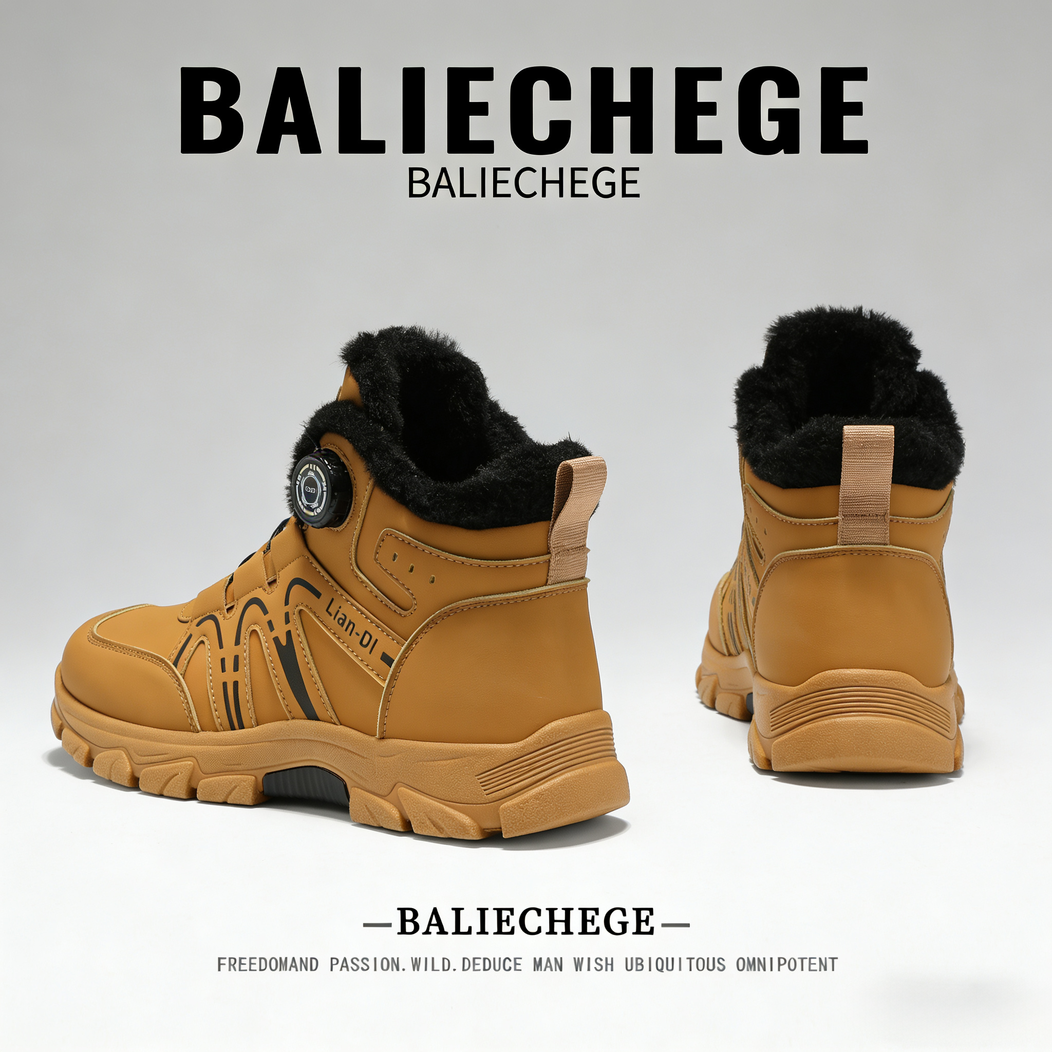 【法国BALIECHEGE专柜】男鞋加绒高帮户外雪地靴防寒冬季保暖防滑