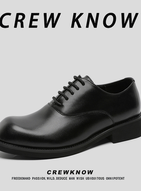 【法国CREW KNOW专柜】皮革系带休闲皮鞋纯色春秋黑色圆头日常