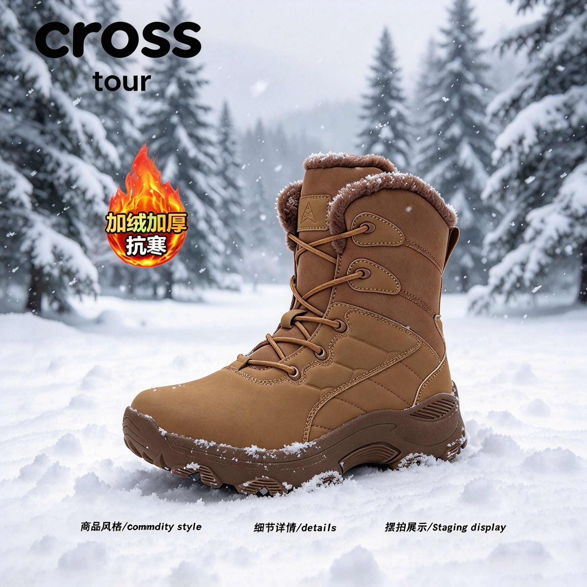 【精工包边】Cross tour时尚加绒加厚耐磨户外雪靴抗寒保暖高帮鞋