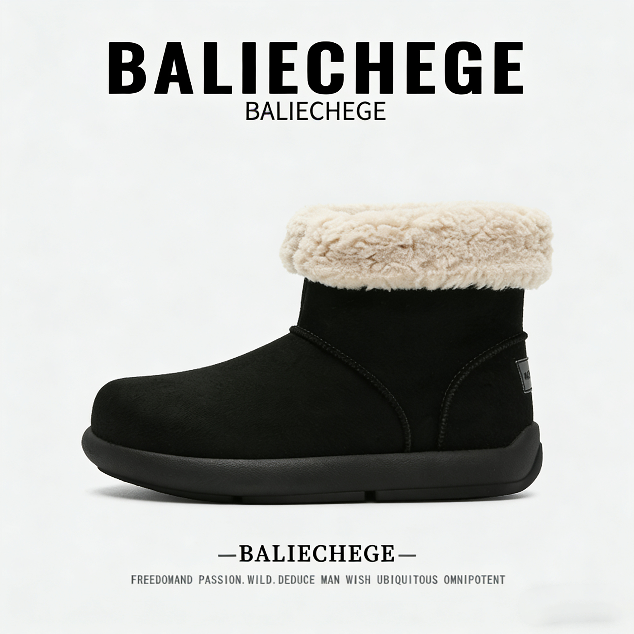 【法国BALIECHEGE专柜】棉靴2025年冬季混合材质短筒雪地靴黑保暖