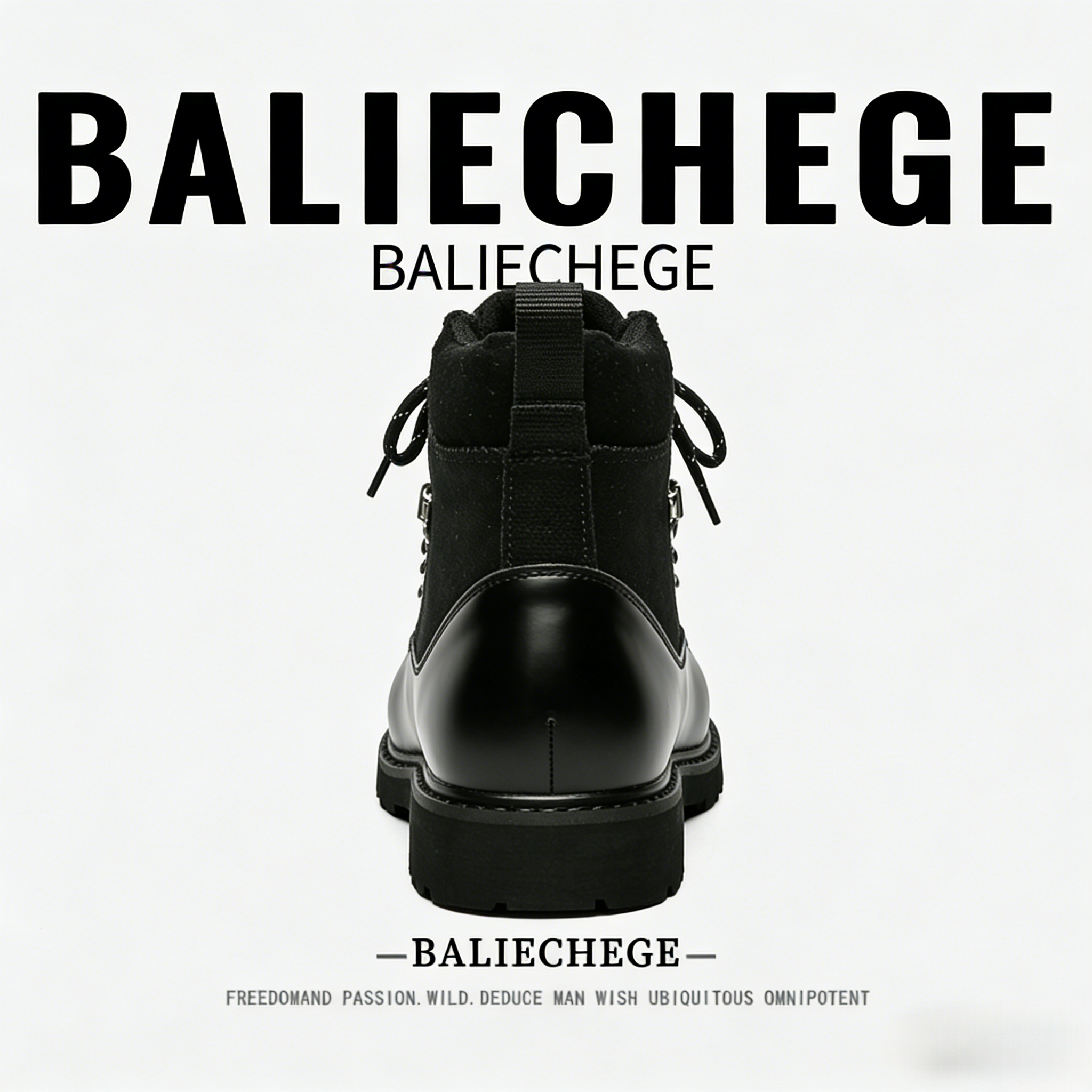 【法国BALIECHEGE专柜】英伦风工装混合材质男靴系带马丁靴黑色