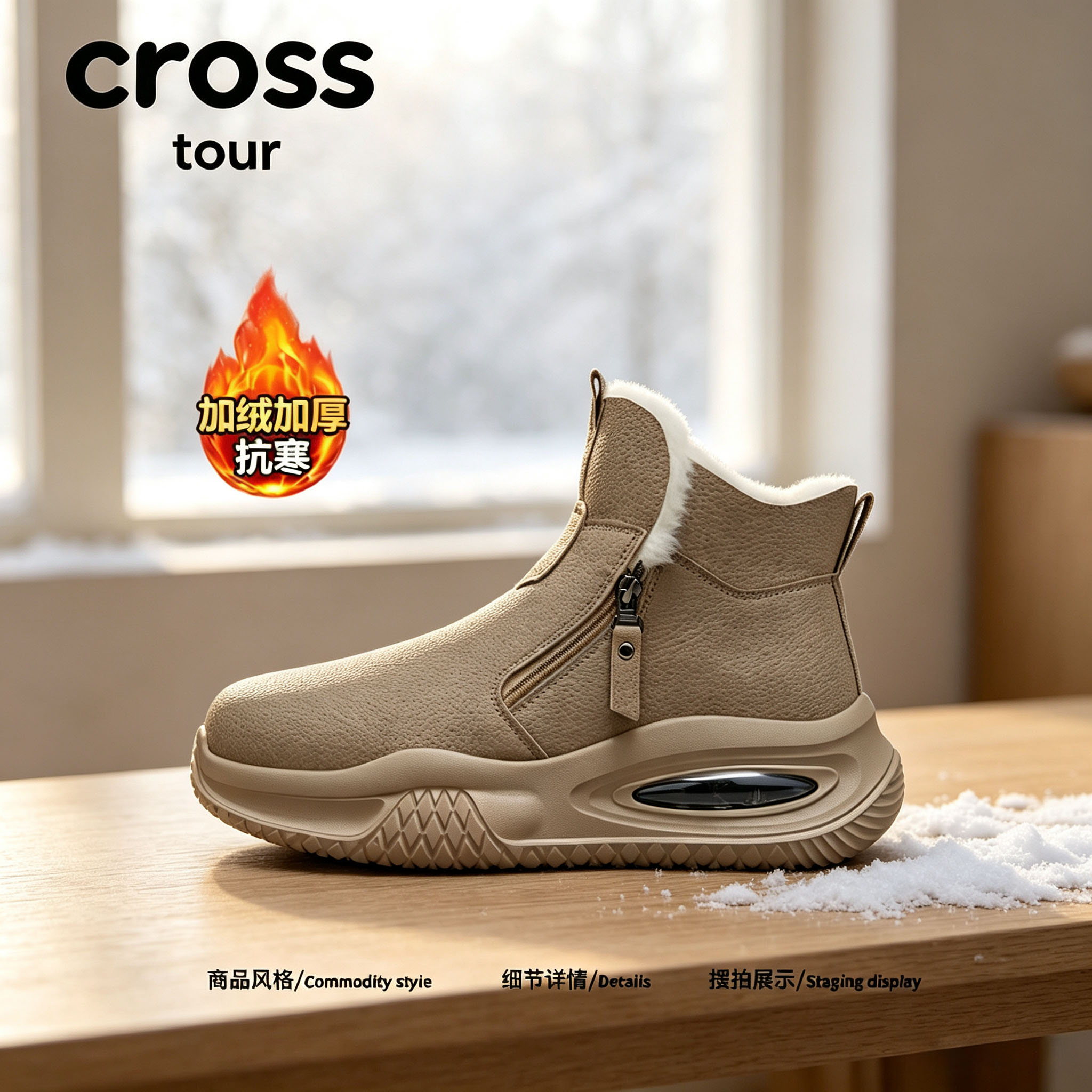 【寒季适配】Cross tour简约纯色雪地靴短筒冬季百搭时尚保暖棉鞋