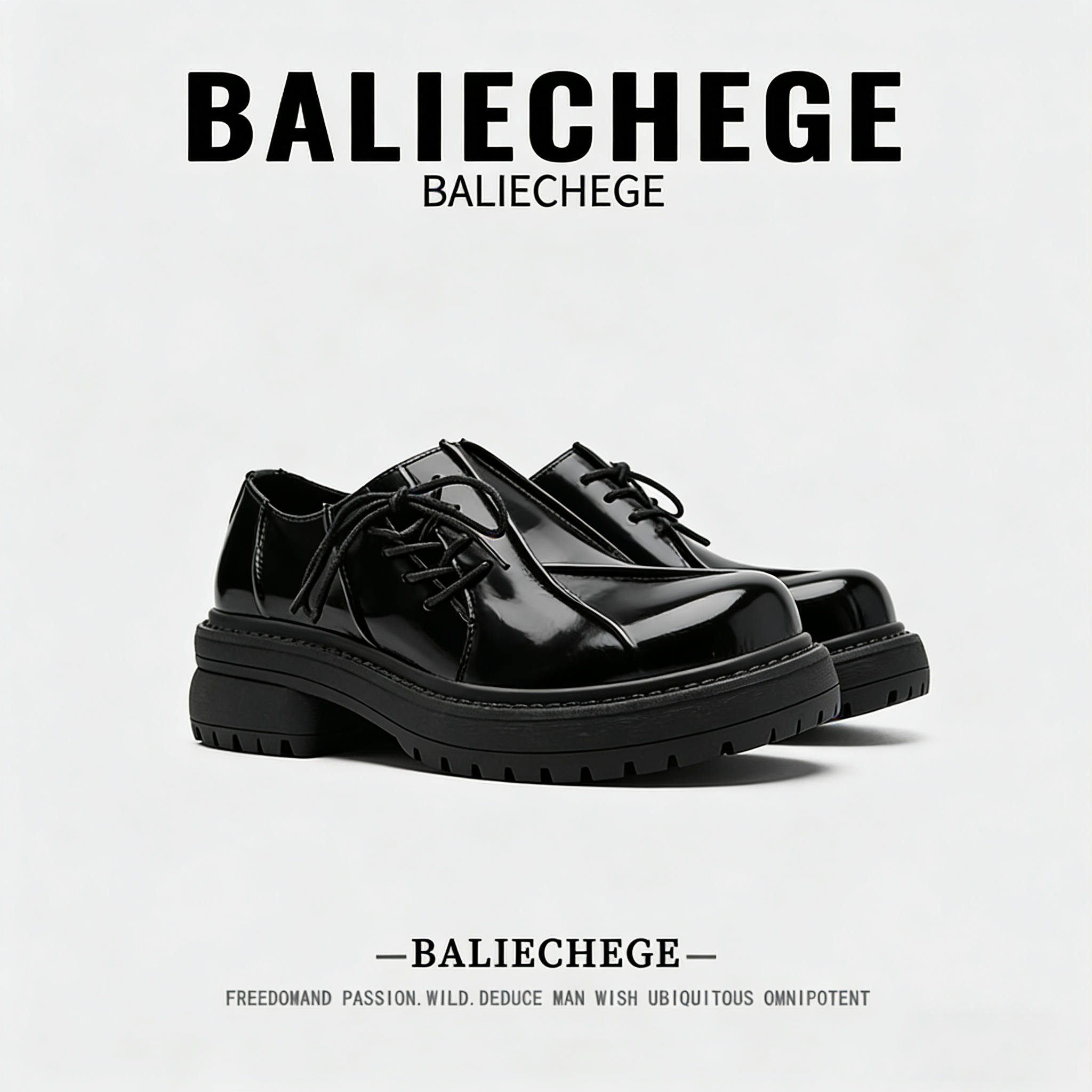 【法国BALIECHEGE专柜】黑色休闲皮鞋系带透气纯色低帮鞋英伦复古