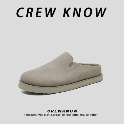 CREW KNOW时尚男鞋~包头拖鞋一脚蹬透气勃肯鞋穆勒鞋低跟圆头