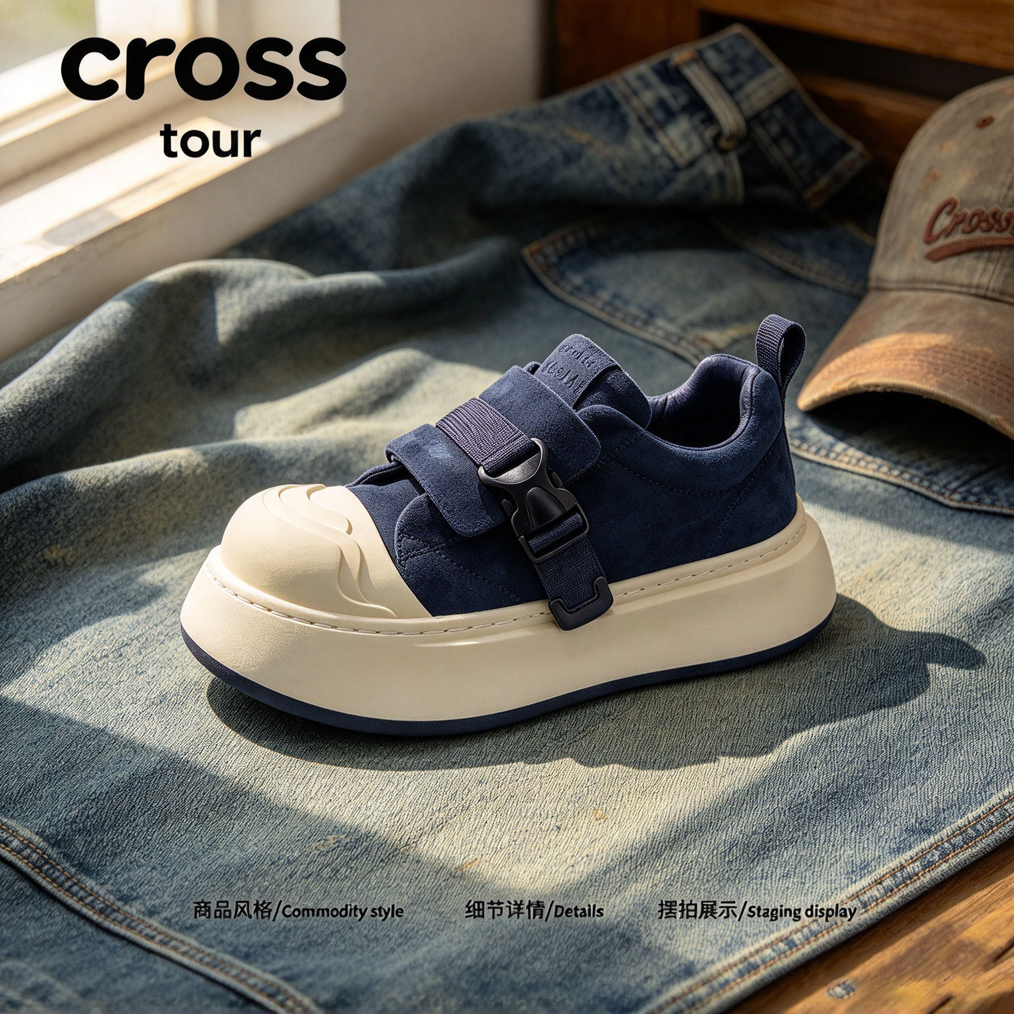 【隽构精巧】Cross tour时尚工装风厚底休闲板鞋耐磨魔术扣单鞋
