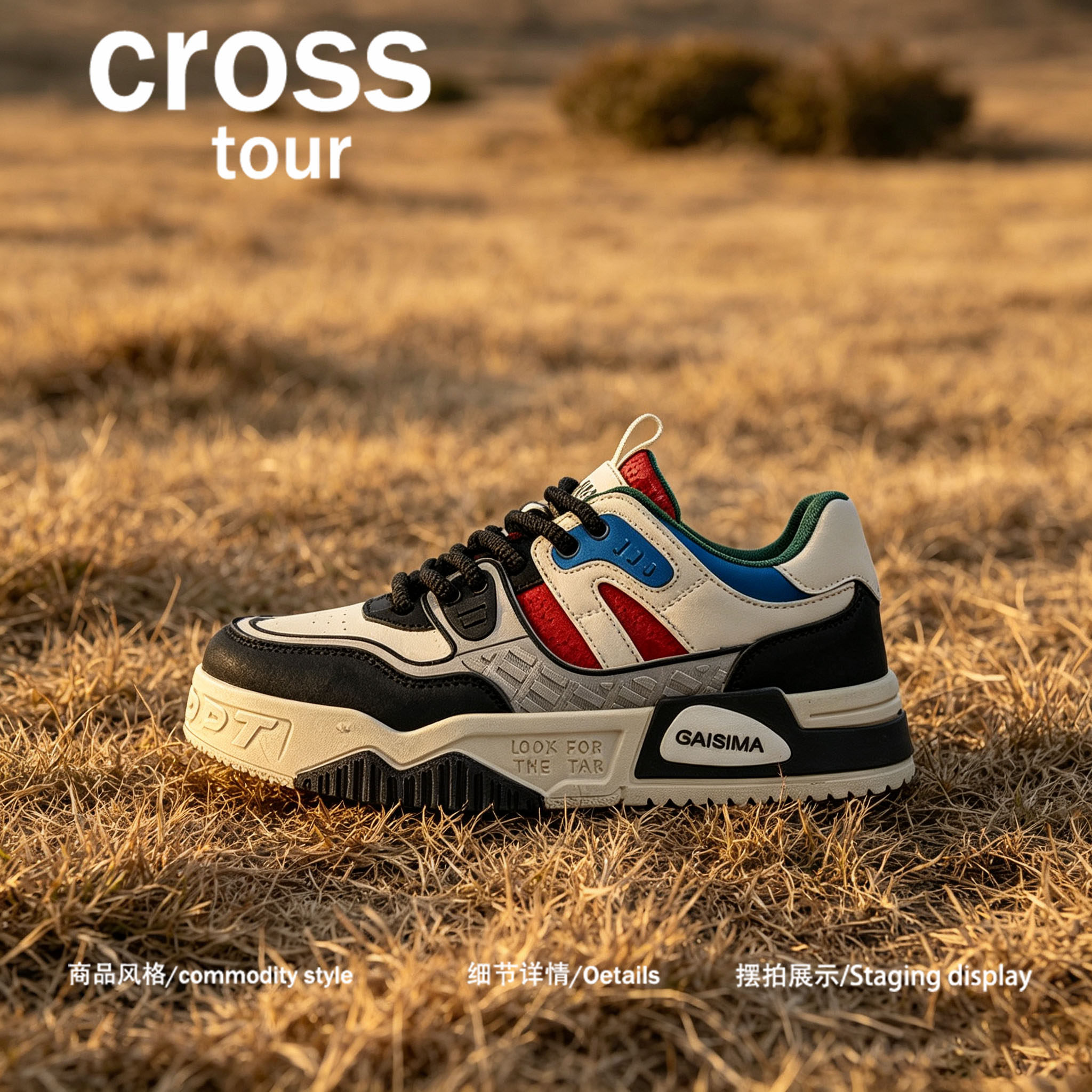 【简象生辉】Cross tour黑米白红蓝绿拼接工艺休闲板鞋耐磨低帮鞋