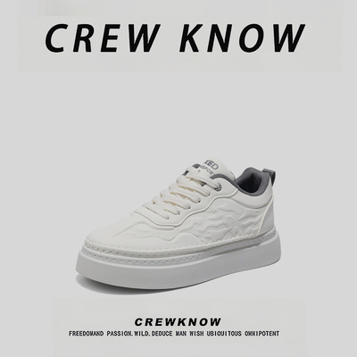 【法国CREW KNOW男鞋】青年时尚百搭系带春季白色休闲鞋厚底圆头