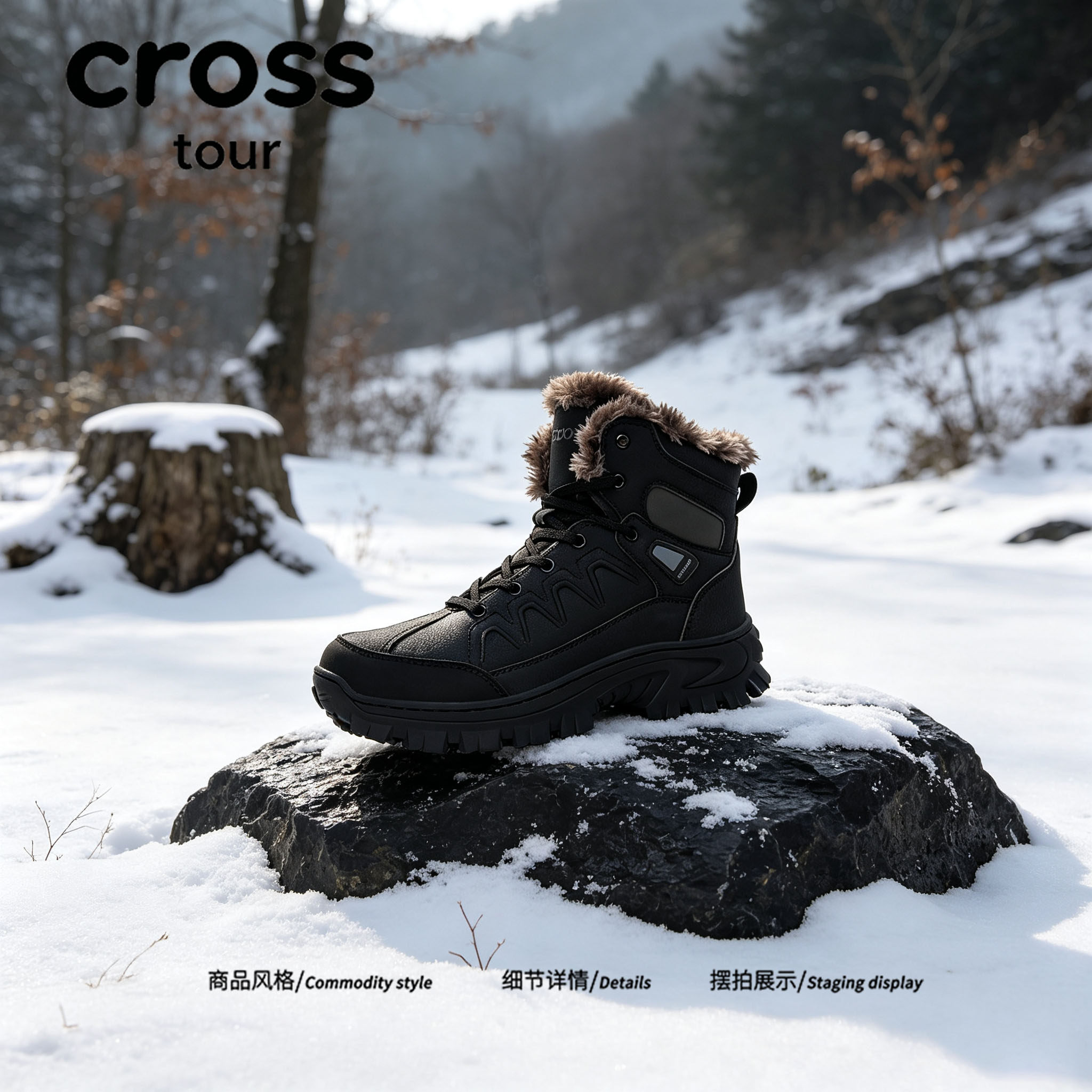 【素冬履韵】Cross tour时尚户外工装厚底高帮靴加绒保暖雪地靴