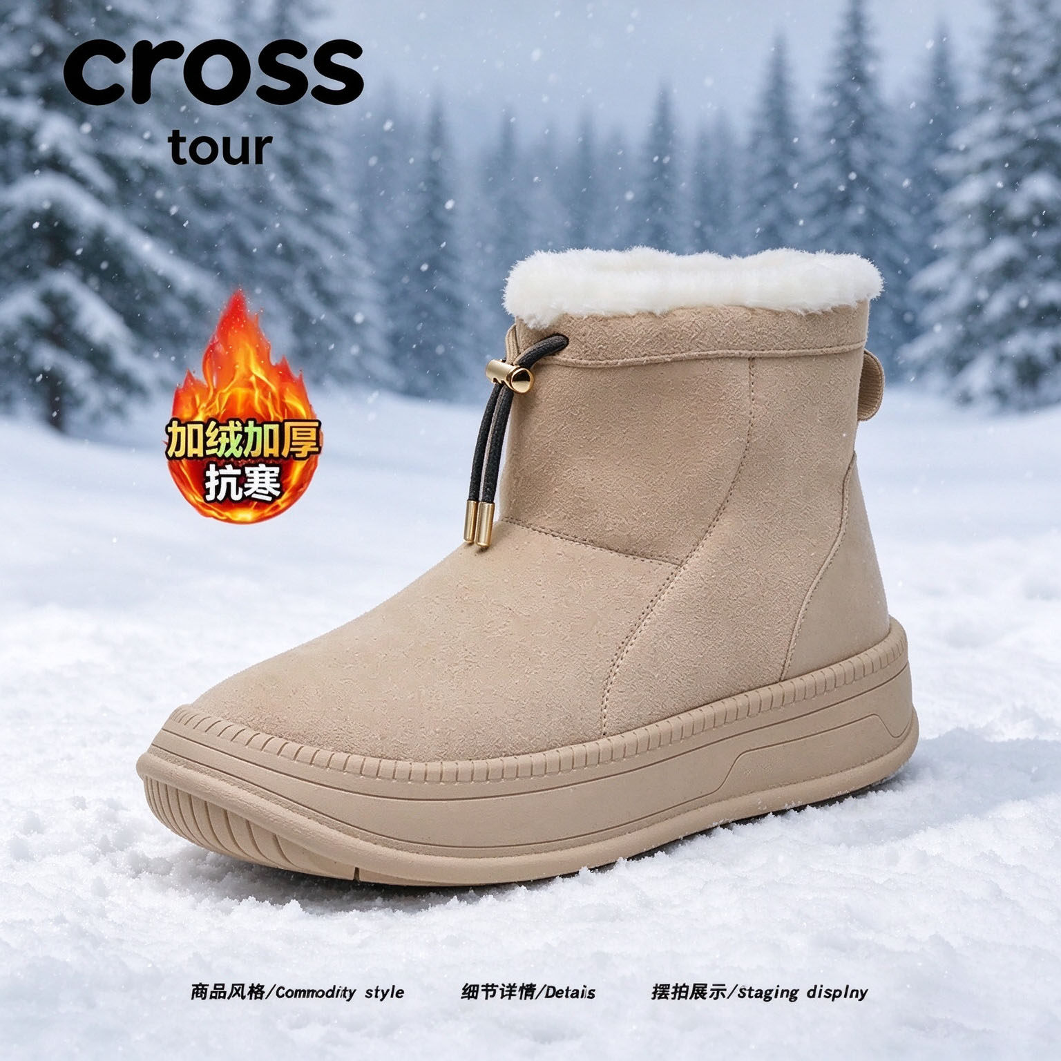 【久穿不磨】Cross tour时尚工艺厚底雪地靴加绒加厚抗寒短筒鞋