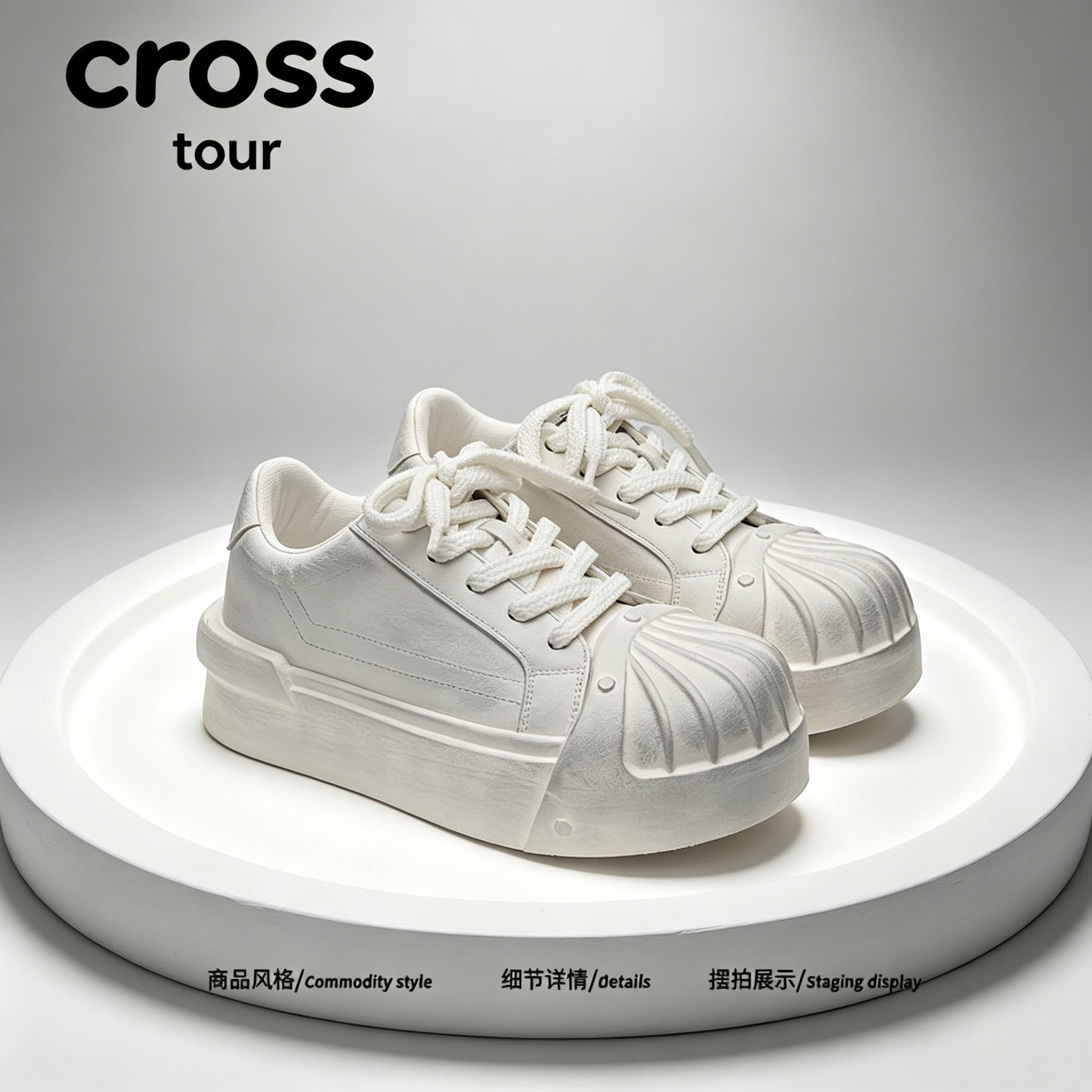 【简约复古】Cross tour复古时尚厚底贝壳头板鞋耐磨系带低帮板鞋