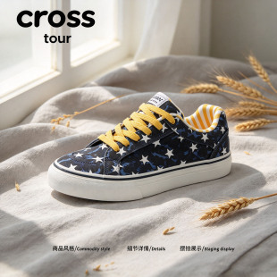Cross tour藏青迷彩印花橡胶底休闲板鞋帆布透气防滑耐磨低帮男鞋