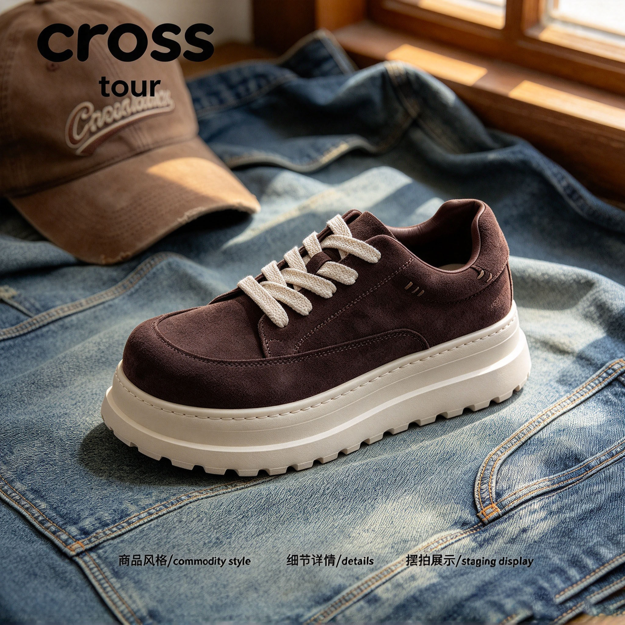 【宽松鞋楦】Cross tour复古厚底休闲鞋反绒耐磨低帮时尚潮流单鞋