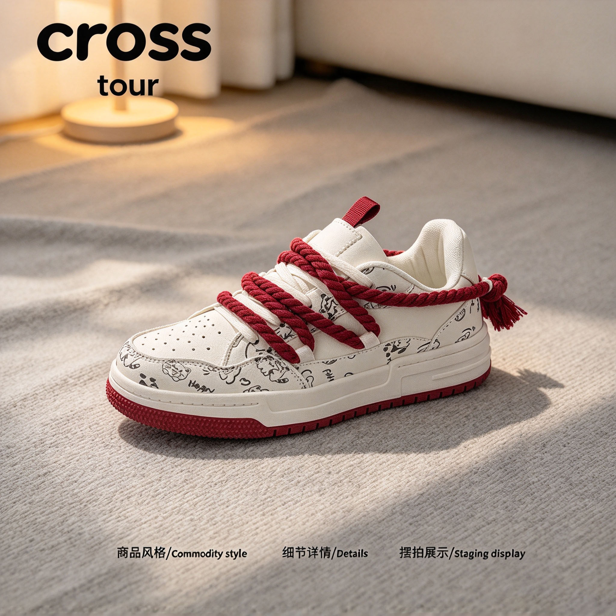 【净构纯净】Cross tour时尚涂鸦耐磨休闲板鞋百搭透气低帮单鞋