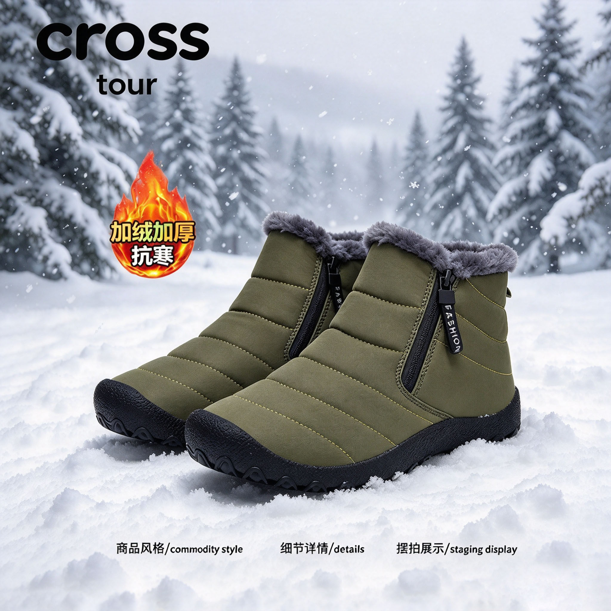 【冬日逸品】Cross tour简约时尚耐磨雪地靴加绒加厚抗寒百搭潮鞋