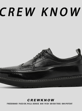 【法国CREW KNOW专柜】皮革黑色系带休闲皮鞋纯色2026年春季圆头
