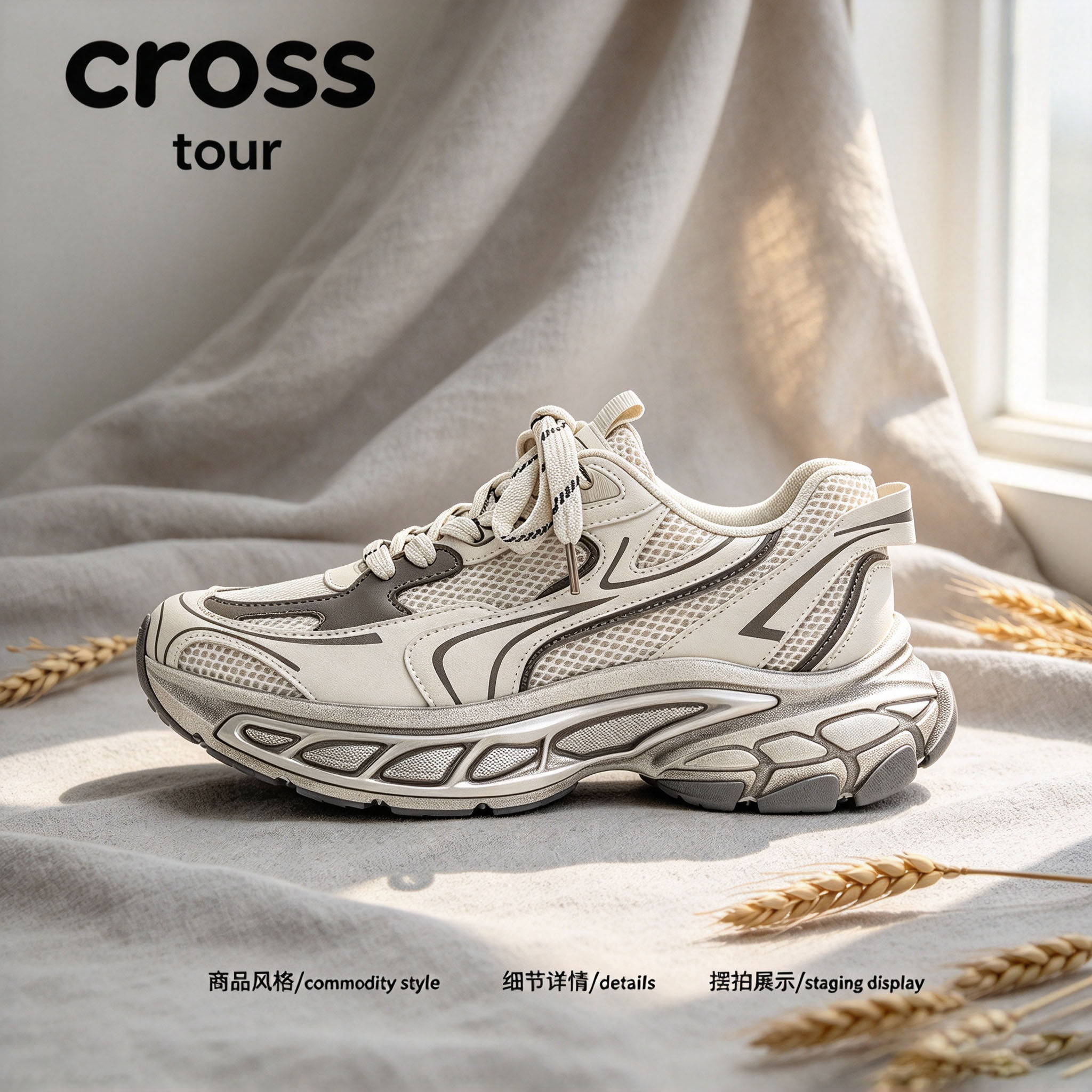 【舒适包裹】Cross tour复古拼接厚底耐磨老爹鞋网面透气舒适潮鞋