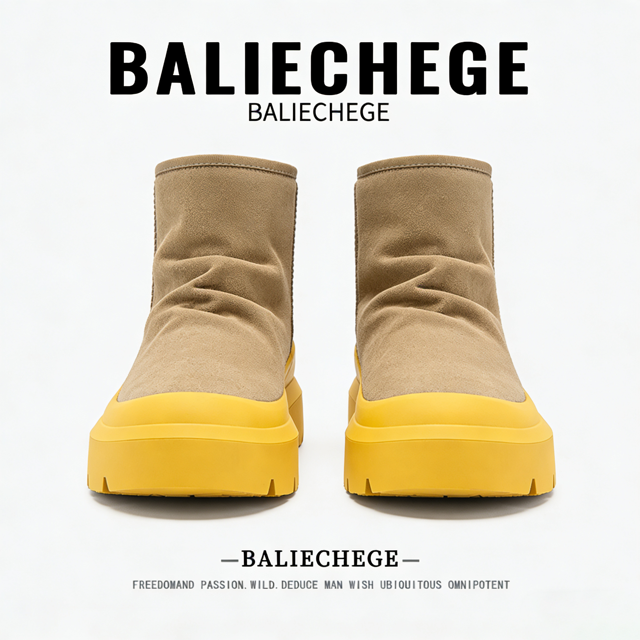 【法国BALIECHEGE专柜】冬季中跟短筒防滑雪地靴黄色保暖圆头百搭