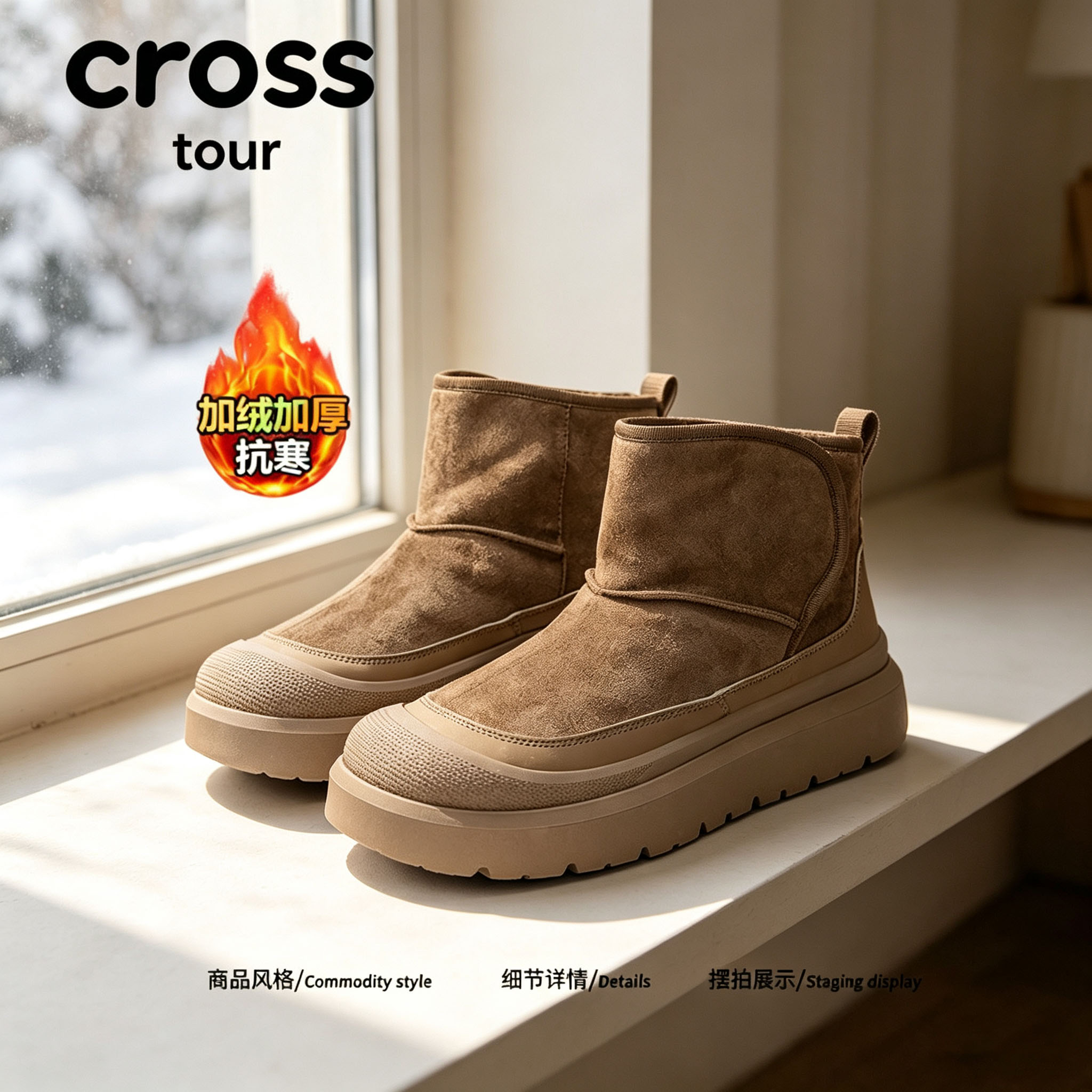 【踏雪从容】Cross tour时尚厚底防滑雪地靴绒面加绒加厚抗寒棉鞋