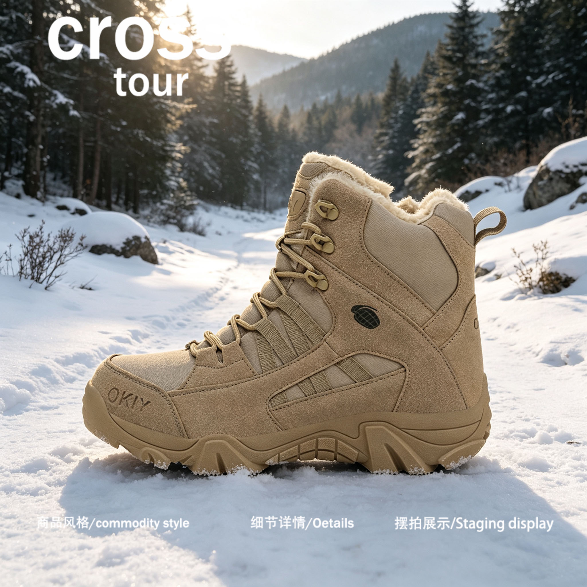 【街头潮搭】Cross tour雪地靴冬防滑耐磨橡胶底雪天通勤保暖棉靴
